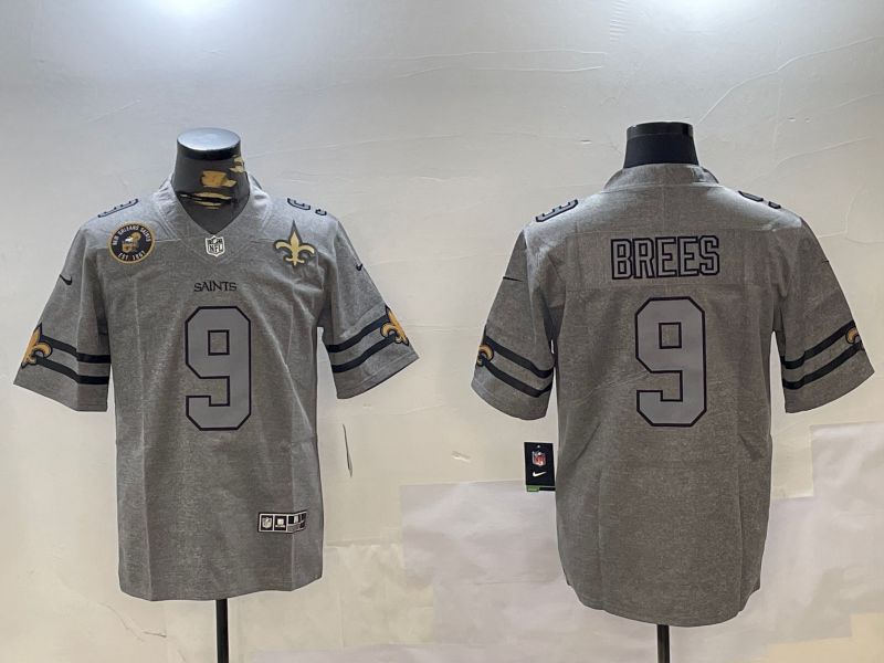 Men New Orleans Saints #9 Brees Grey Throwback 2024 Nike Limited NFL Jersey style 6->new orleans saints->NFL Jersey